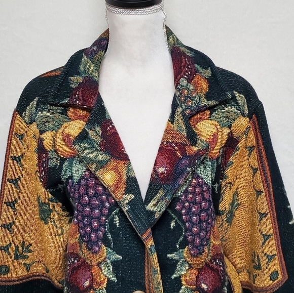 Vintage Paco Soler Knit Vineyard Sunflower Tapestry V-neck Button Up Coat Jacket - Picture 5 of 16